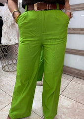 Green Linen Pant with Belt