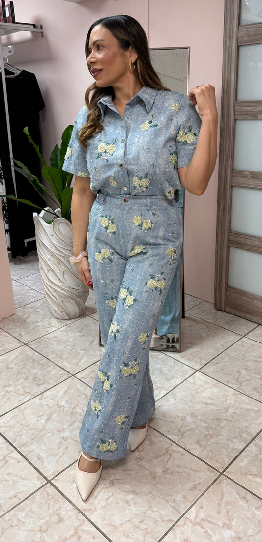 Isabella Blue Top & Pant Set