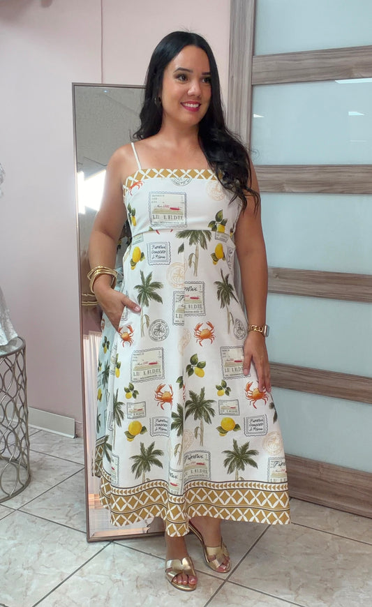Tropical 🌴 🍋 Multi Midi Dress
