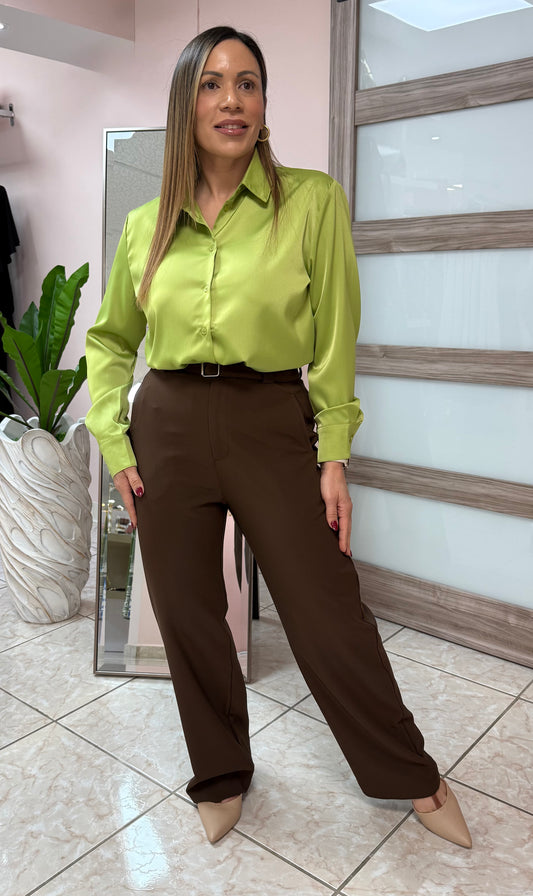 Brown High Waist Pant with Belt