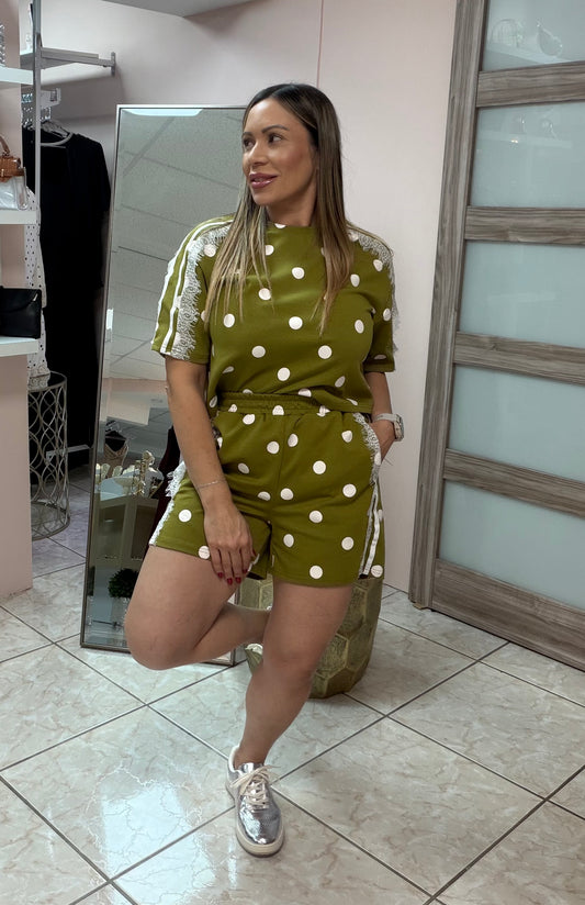 Olive Polka Dots Short Set