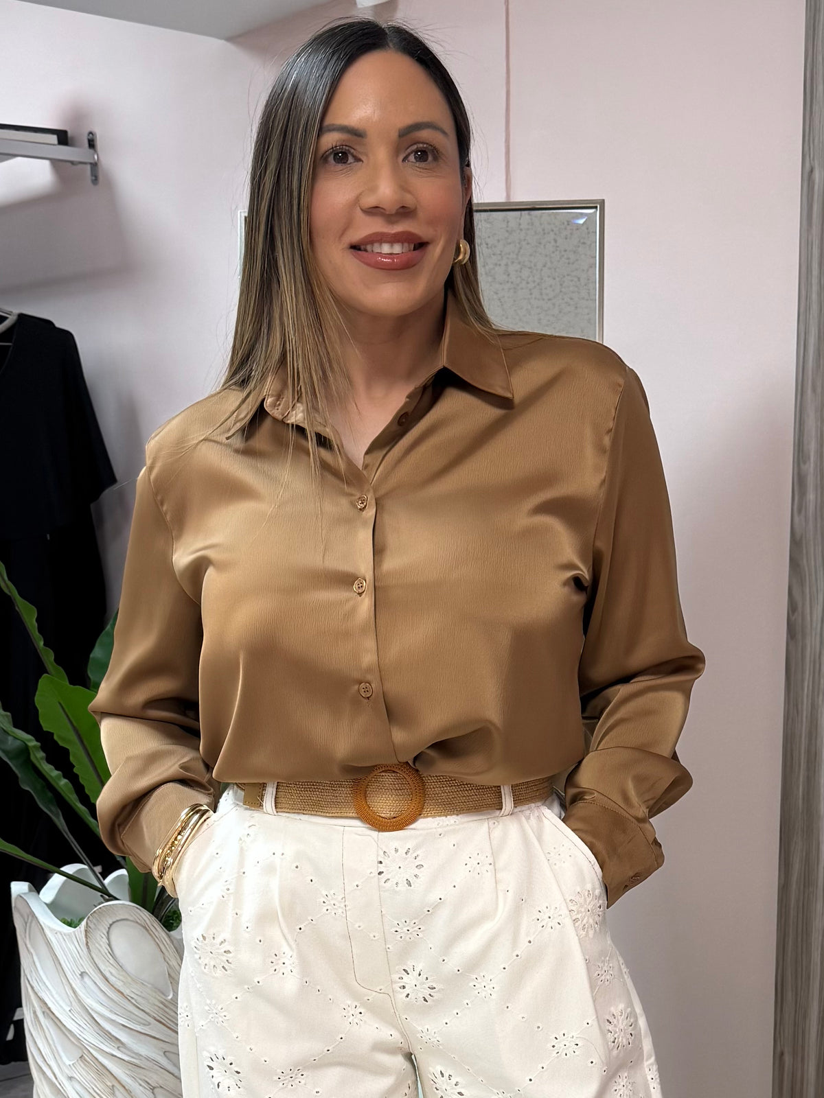 Camel Satin Top
