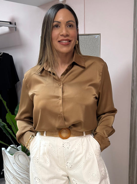 Camel Satin Top