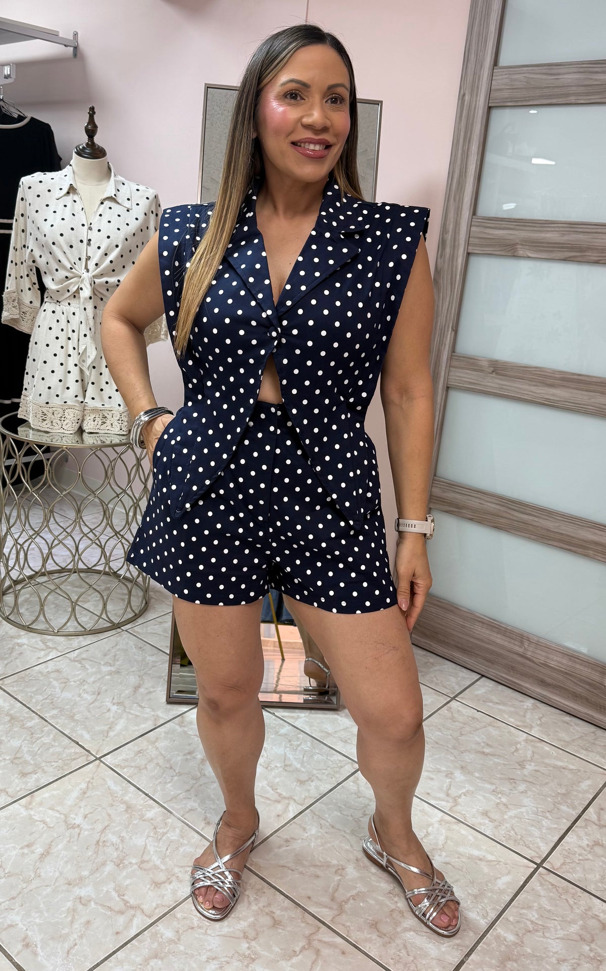 Navy Polka Dots Romper
