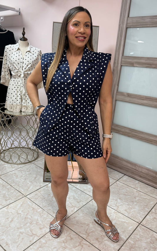Navy Polka Dots Romper