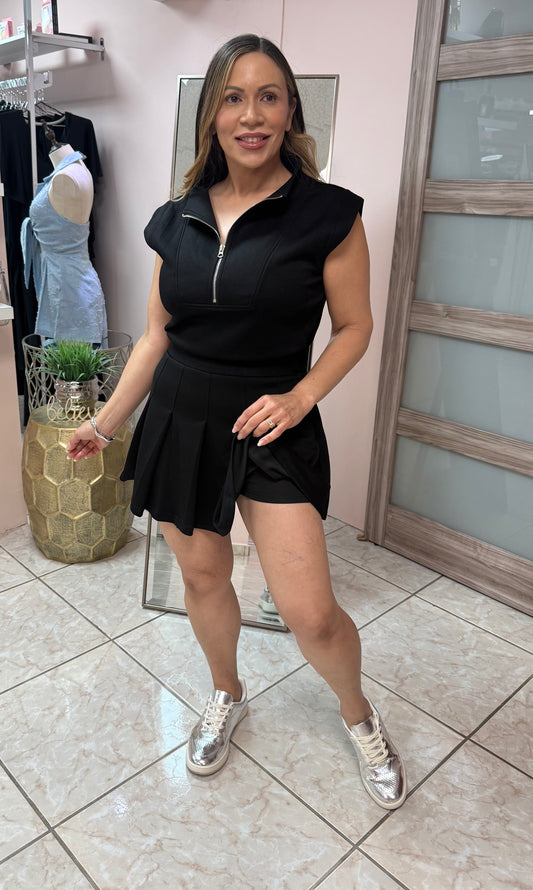 Black Pleated Romper
