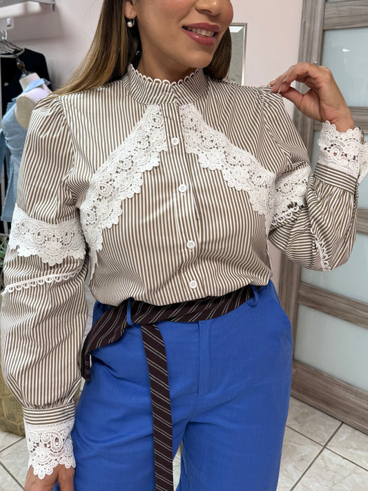 Camel/White Stripe Blouse