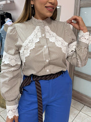 Camel/White Stripe Blouse
