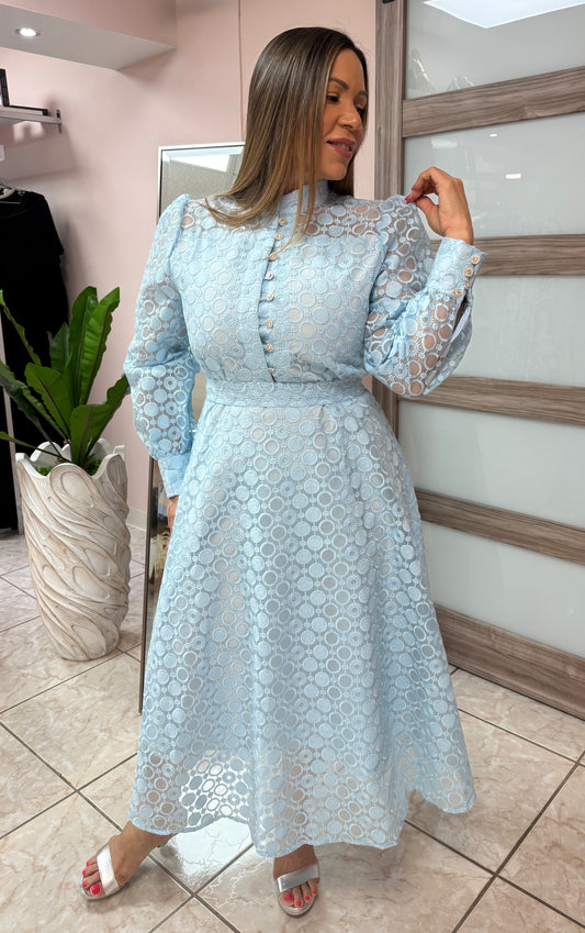 Blue Embroidery Midi Dress NEW DROP