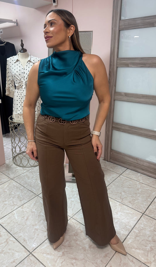 Teal Satin Top
