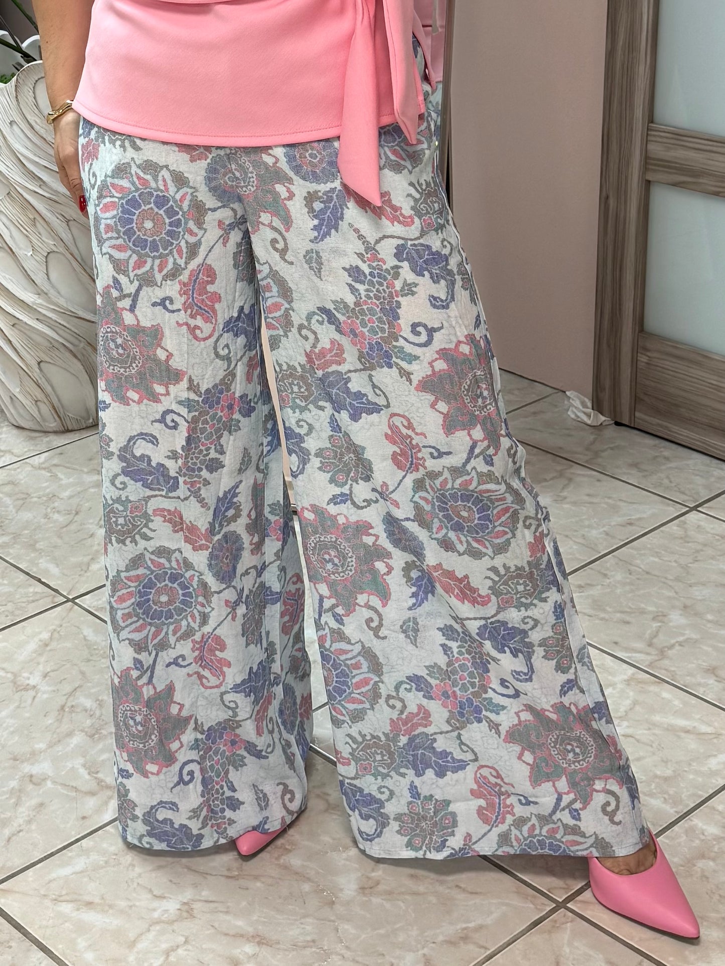 Blue Printed High-Waist Pant NEW DROP