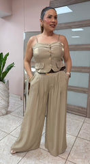 Olivia Button-Front Khaki Set with Belt NEW DROP