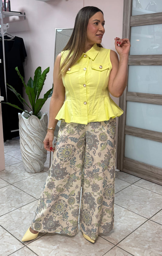 Yellow Printed High-Waist Pant NEW DROP