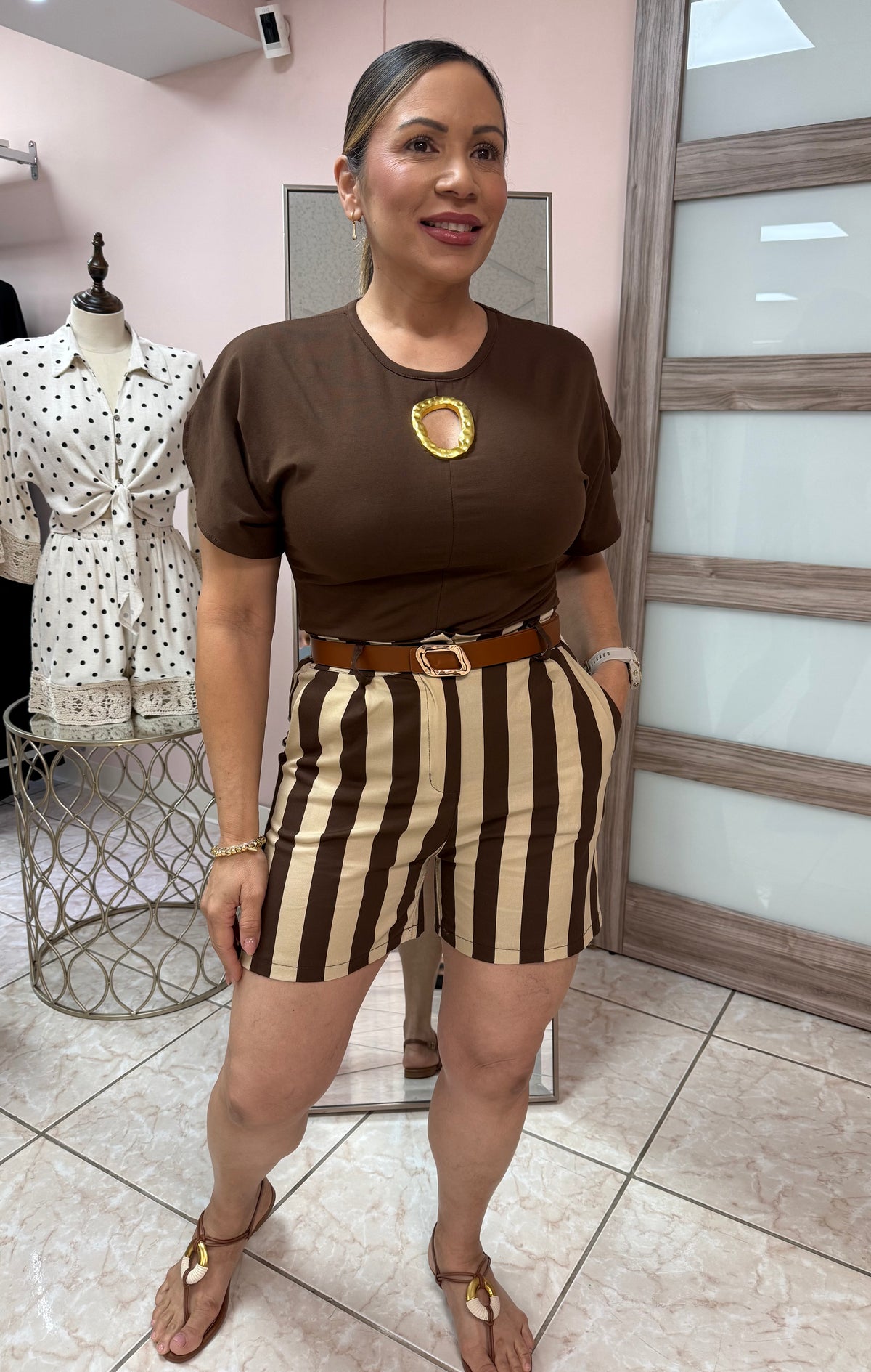 Brown/Ivory Stripes Short Pant