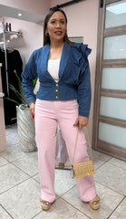 Pink High Waist Flare Jeans