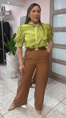 Lime Puff Sleeve Blouse