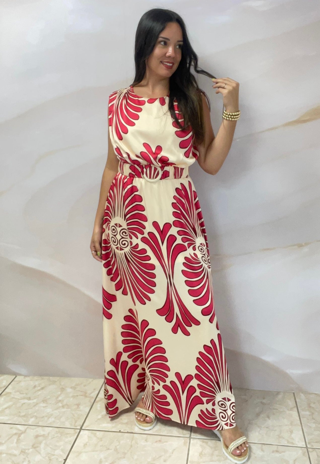 Ivory & Red Maxi Dress