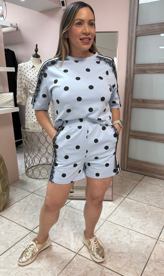 Catalina” Blue Polka Dots Top & Short Set