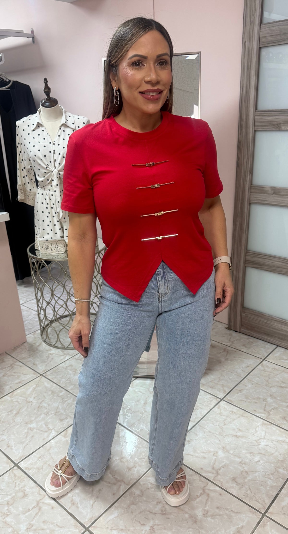 Red with Gold Details Top