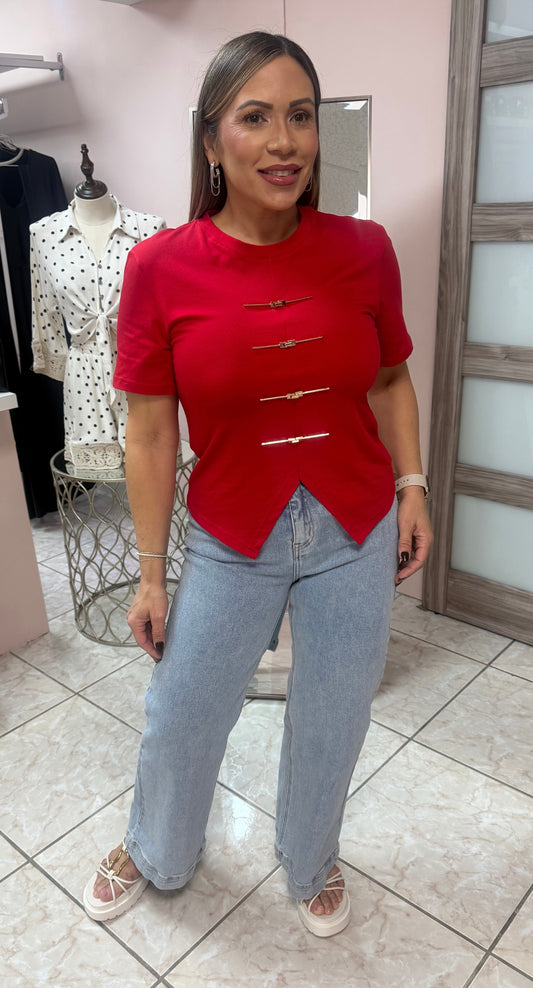 Red with Gold Details Top