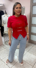 Red with Gold Details Top