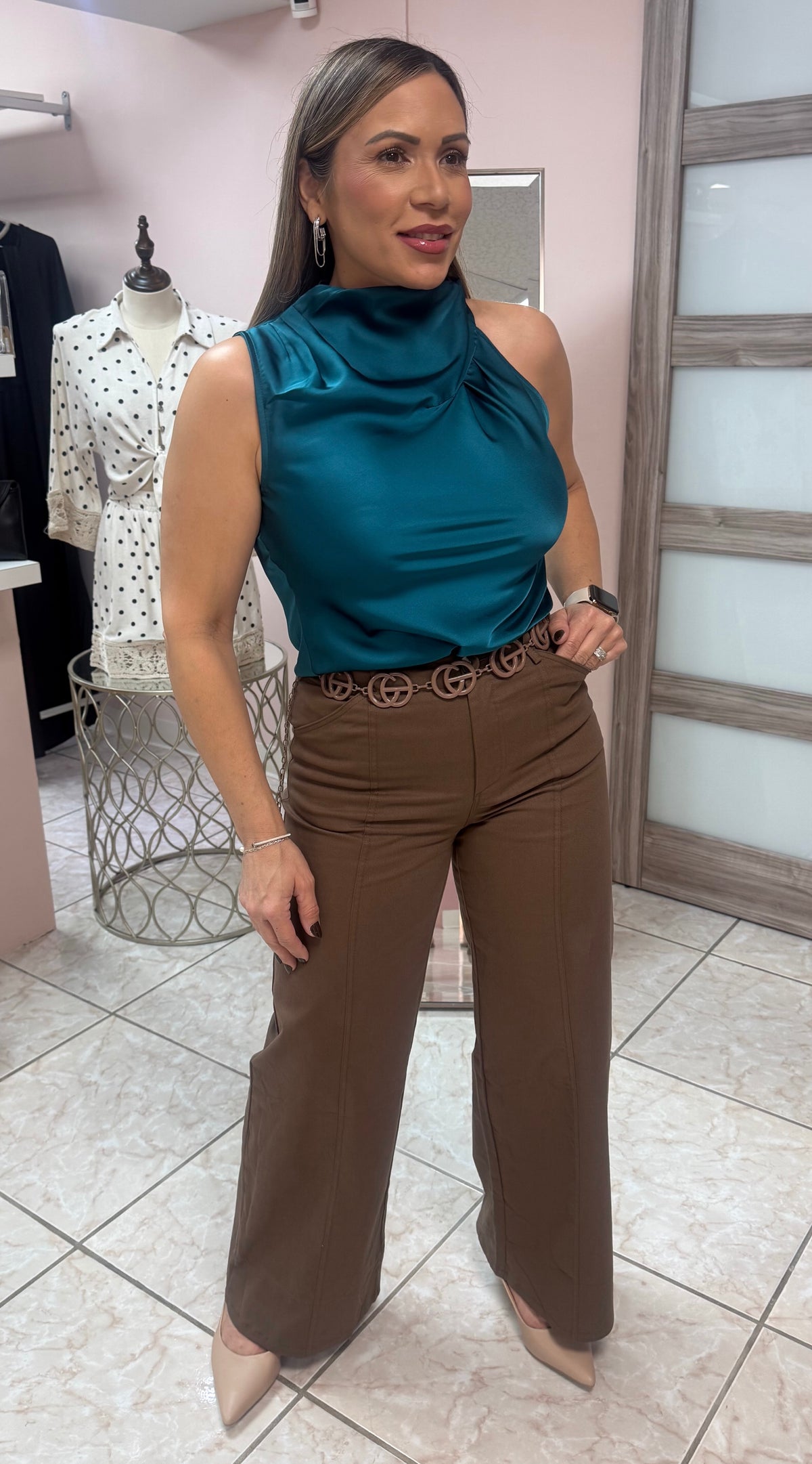 Teal Satin Top