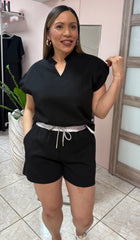 Black V- Neck Short Set