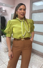 Lime Puff Sleeve Blouse