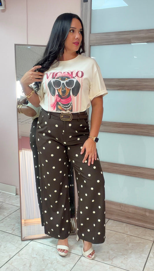 Brown Polka Dots Pant with Belt