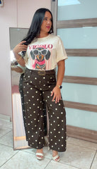 Brown Polka Dots Pant with Belt