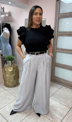 Silver Satin Pant with Belt