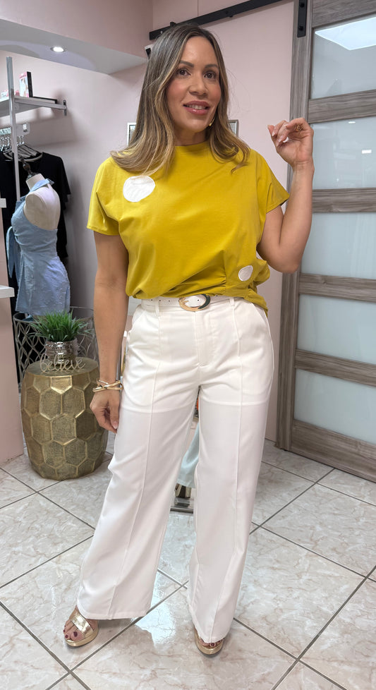 White Pant with Belt