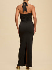 Black Halter Corset Maxi Dress NEW DROP