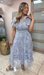 Sky Blue Embroidery Midi Dress