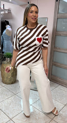 Brown/White Heart Top