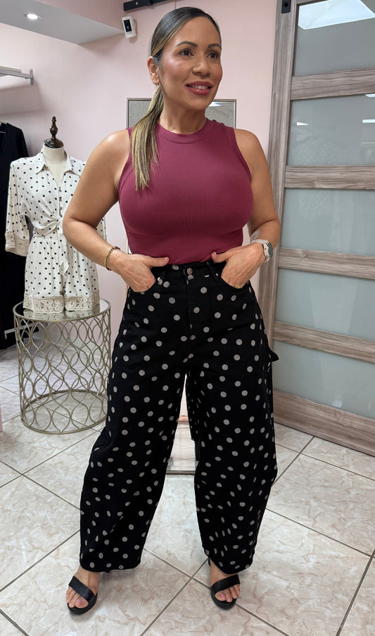Black Polka Dots Barrel Pant