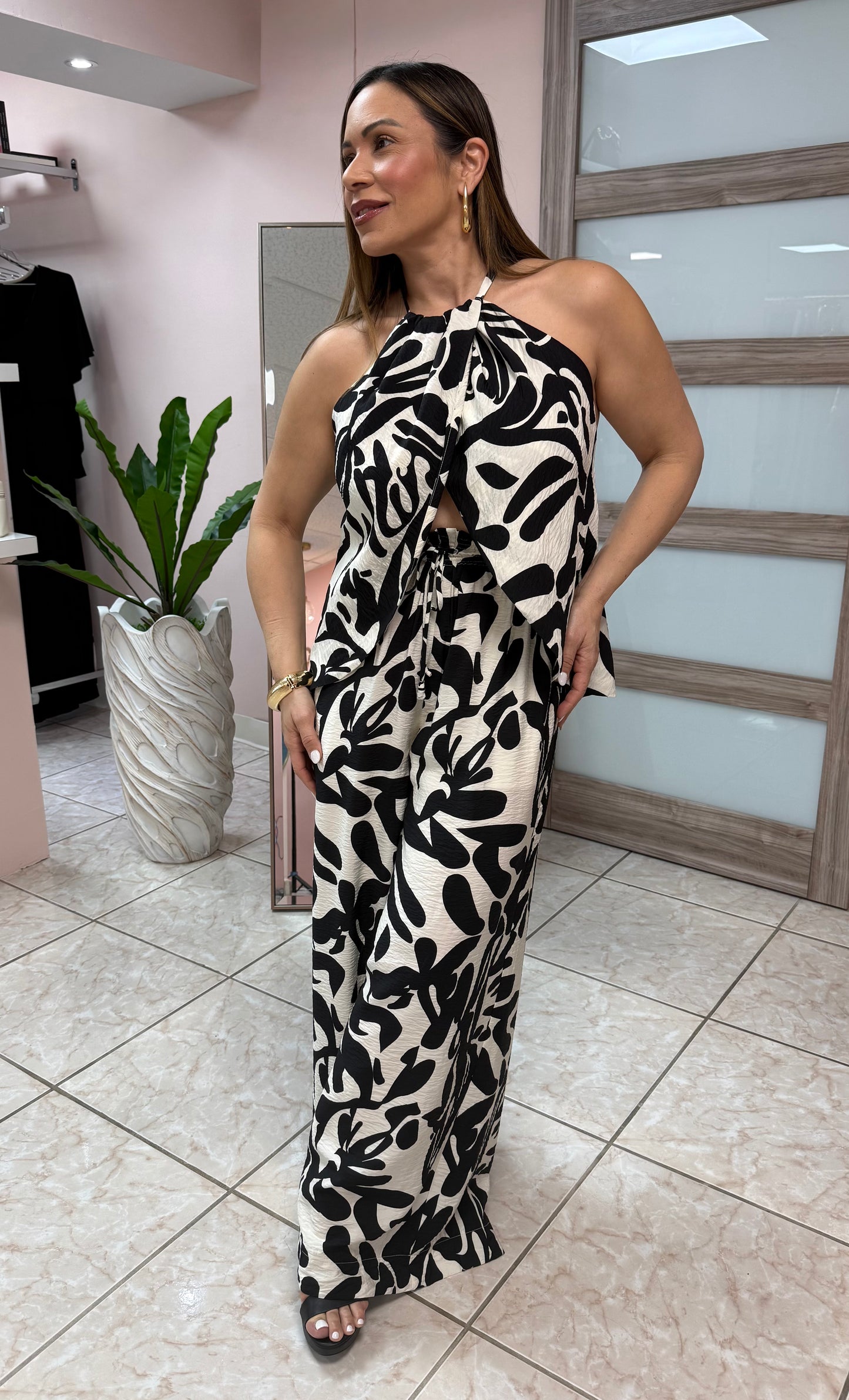 Ivory/Black Print Top & Pant Set NEW DROP