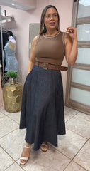 Camel/Denim Midi Dress