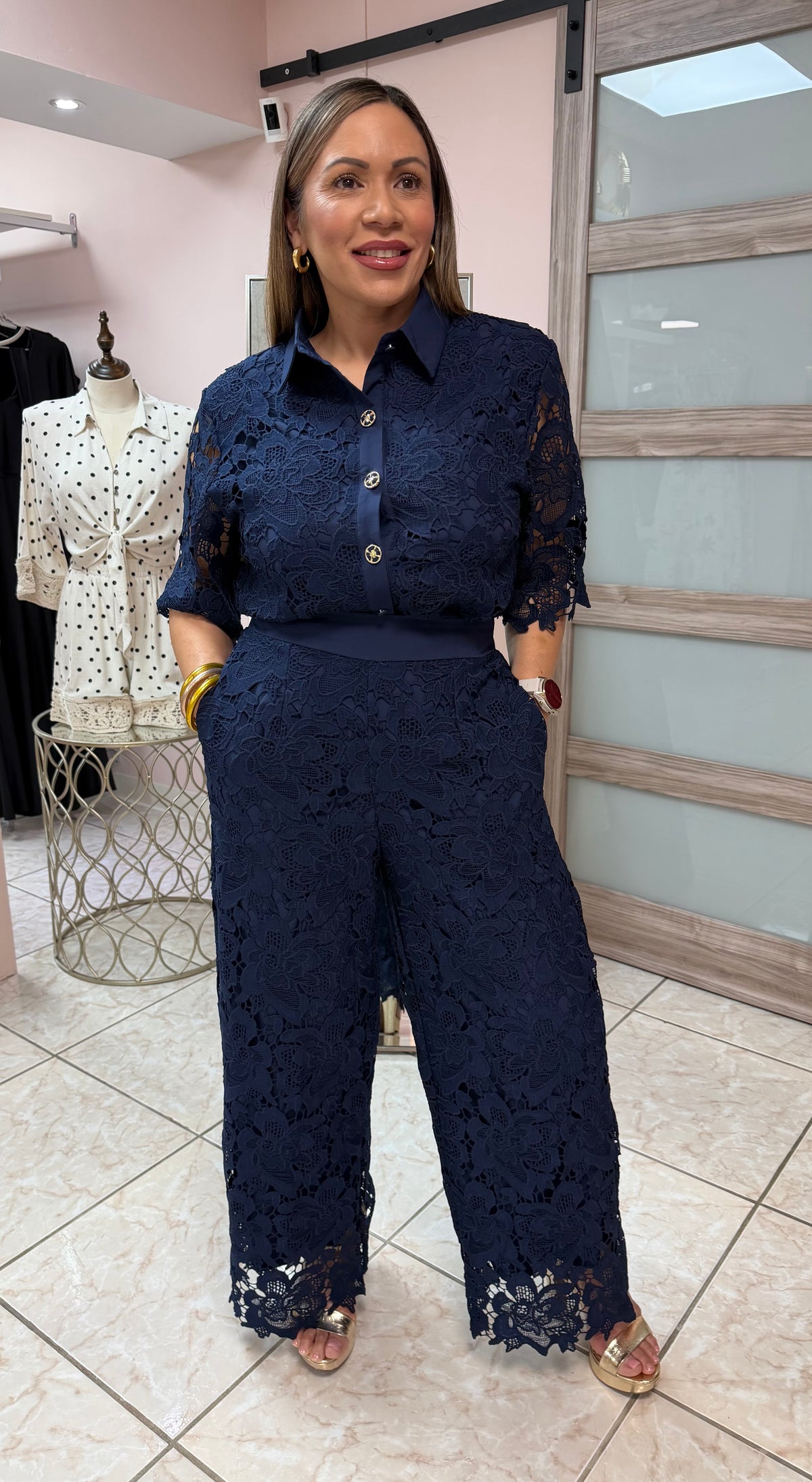 Navy Embroidery Top & Pant Set