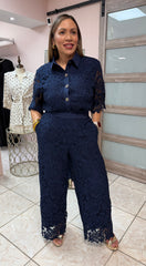 Navy Embroidery Top & Pant Set