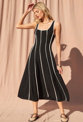 Black/White Linen Midi Dress