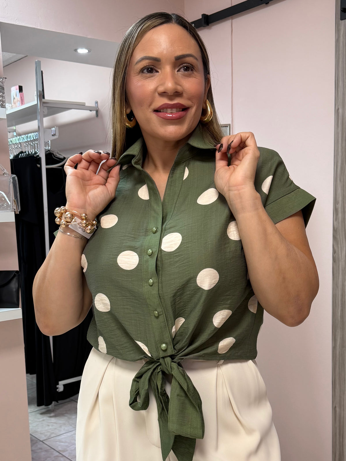 Olive Polka Dots Top