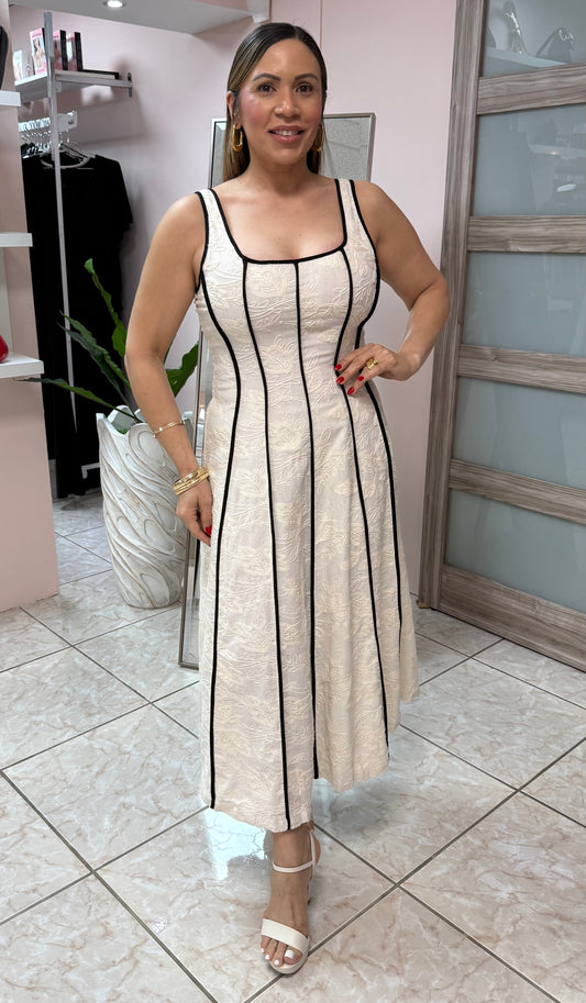 Natural Linen Embroidery Midi Dress