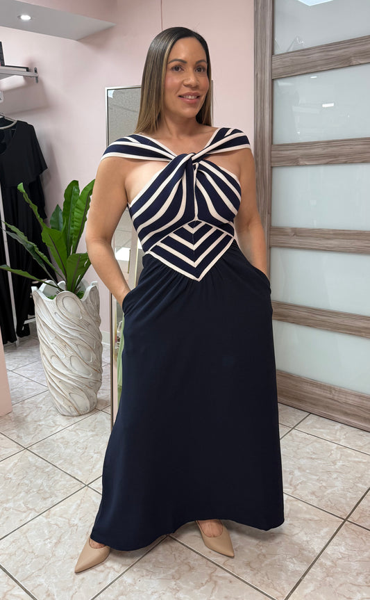 Katia Navy/White Maxi Dress