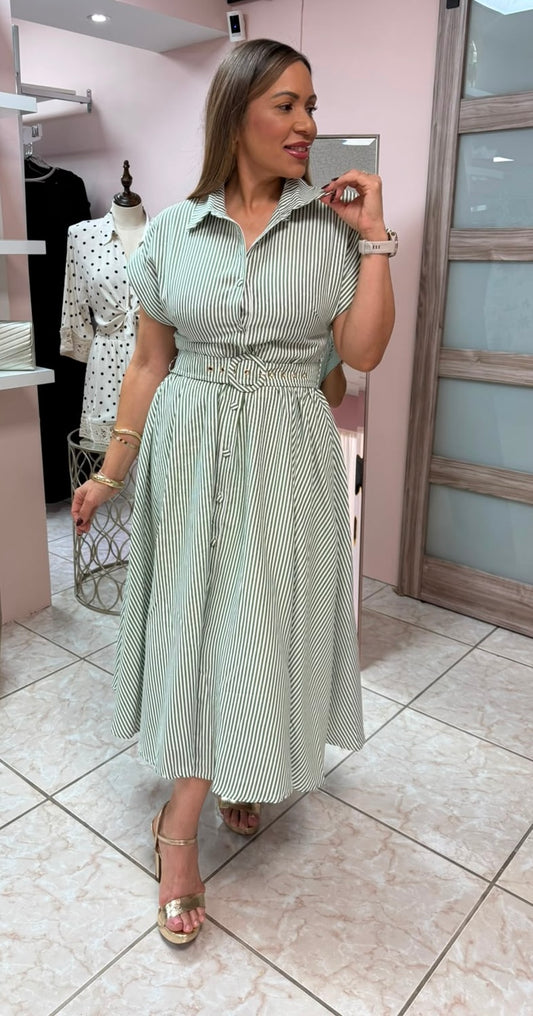 Amanda Green/White Stripes Maxi Dress