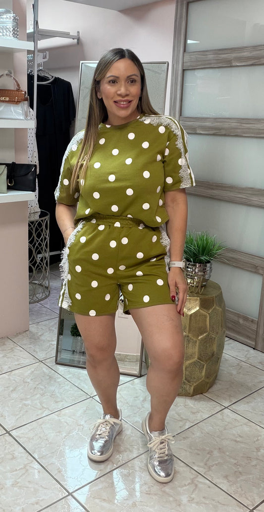 Olive Polka Dots Short Set