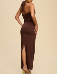 Brown Halter Corset Maxi Dress NEW DROP