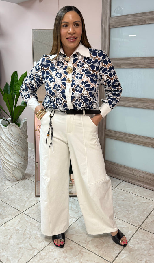 White Barrel Pants with Belt