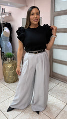 Black Ruffle Tee Top