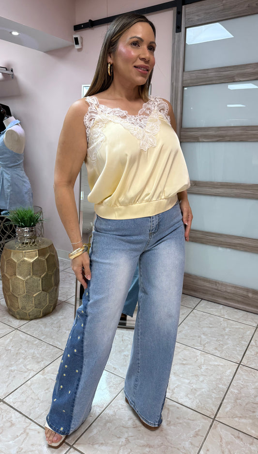 Light Yellow Satin Top